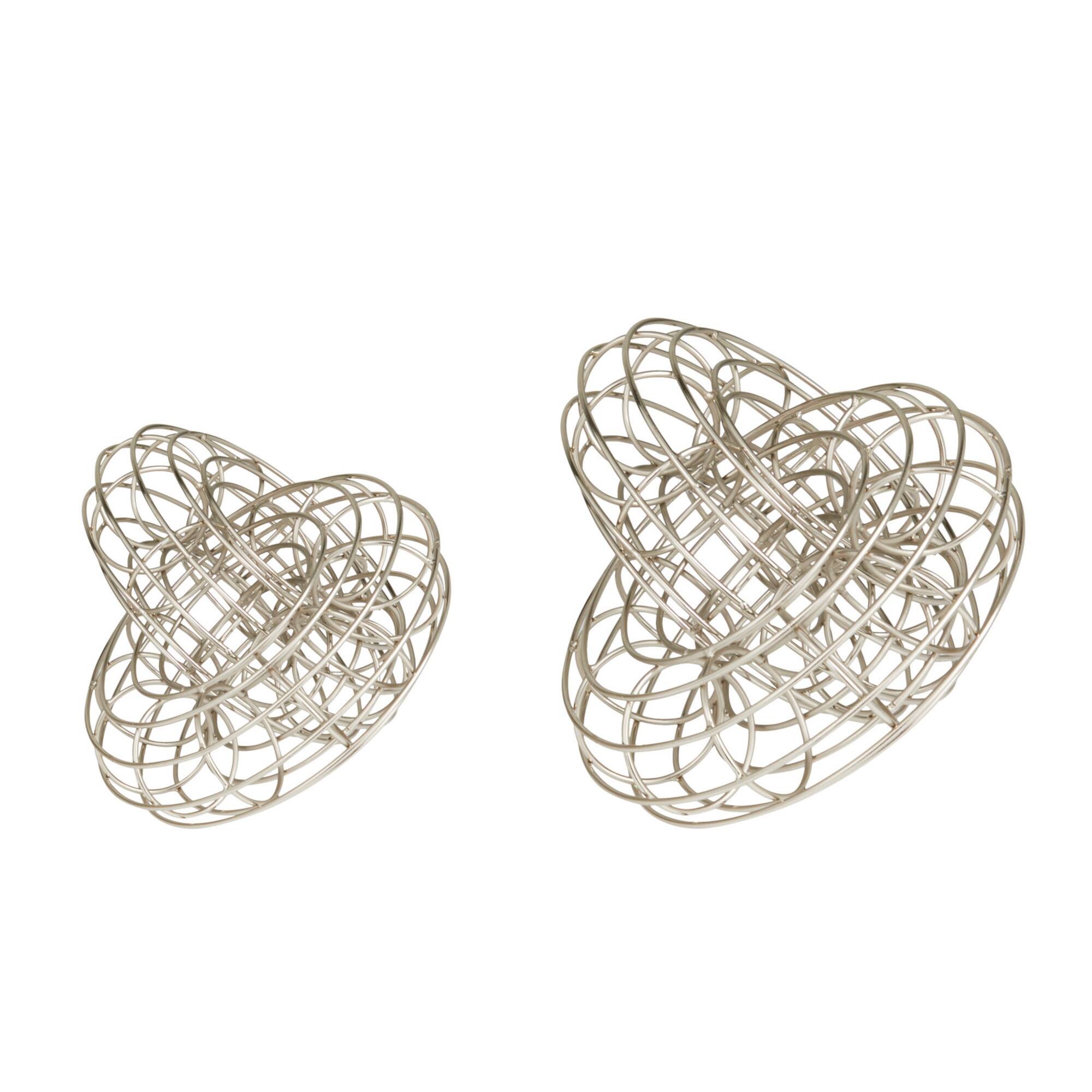 Set of 2 Silver Metal Contemporary Sculptures, 7" x 7" x 9"